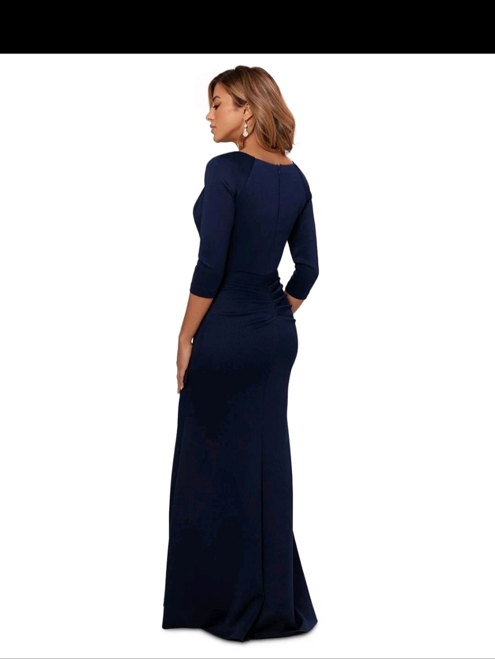 XSCAPE Navy Long Sleeve Wrap Mermaid Evening Dress Size 4 Formal $249 - Picture 2 of 13